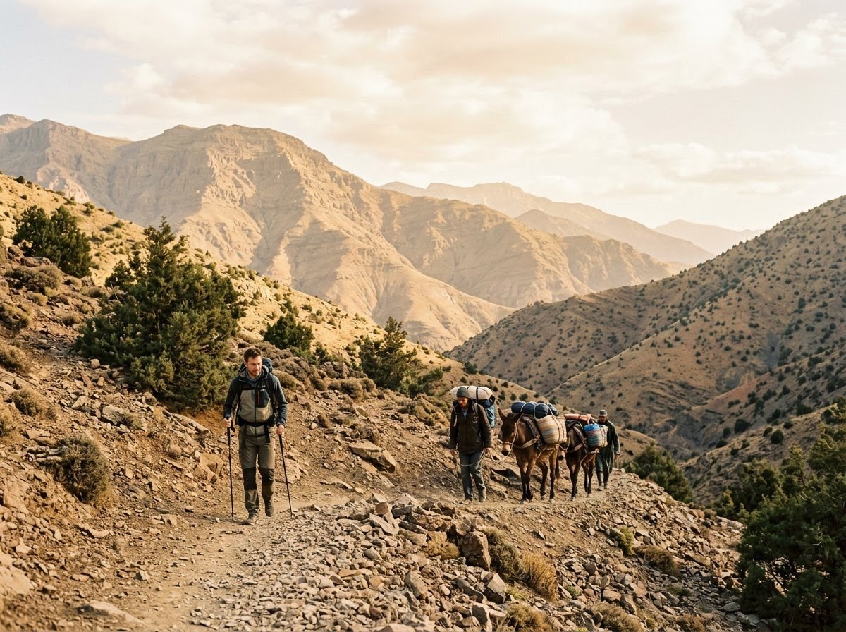 Trekking a High Atlas trail with a mule team in Morocco