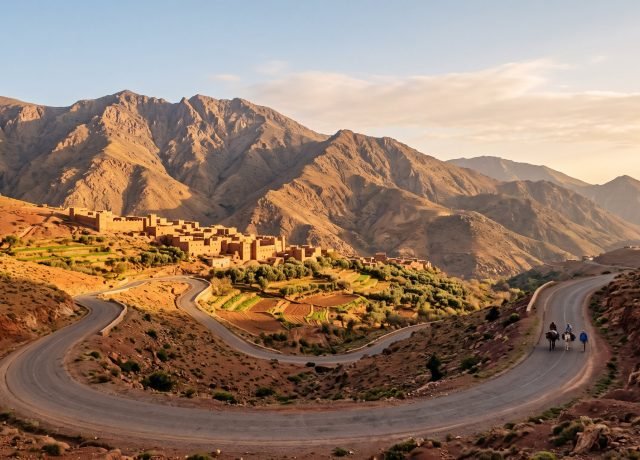 A scenic road winding from Marrakech into the High Atlas