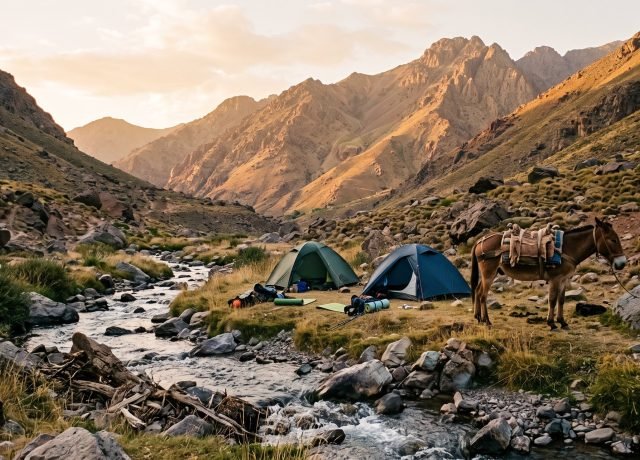 Mule-supported mountain camp in the Azzaden valley