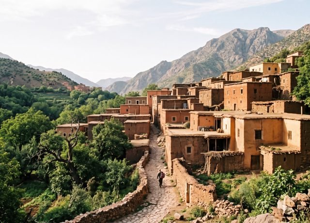 Berber village among walnut groves, High Atlas